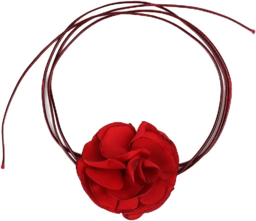 Vintage Flower Necklaces, Boho Floral Necklace Adjustable Fabric Rose for Women Girls Bride Wedding Party Birthday (Red) -