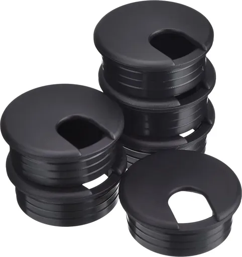 Desk cable grommet - 6 pieces - Ø 45mm - Cable grommet - ABS - Desk cable grommet - Desk end caps - Cable Organizer - Desk cable tray - Plastic cap with opening - Round - Cable organizer - Black - Sustainable - Neat