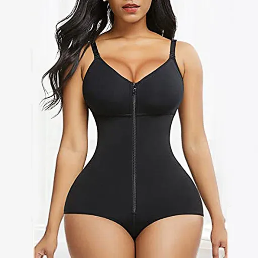 S Black Women's Seamless Body-Shaping Onesie with Zipper - Abdomen Slimming and Hip Lifting