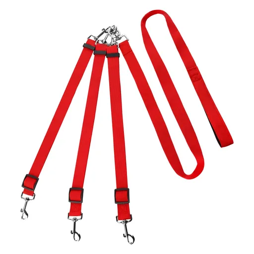 Chihuahua Pet Leash Double Headed Nylon 126cm Red Traction handle length and width 2.5cm, length 126cm, auxiliary rope width 2.5cm, length 76cm