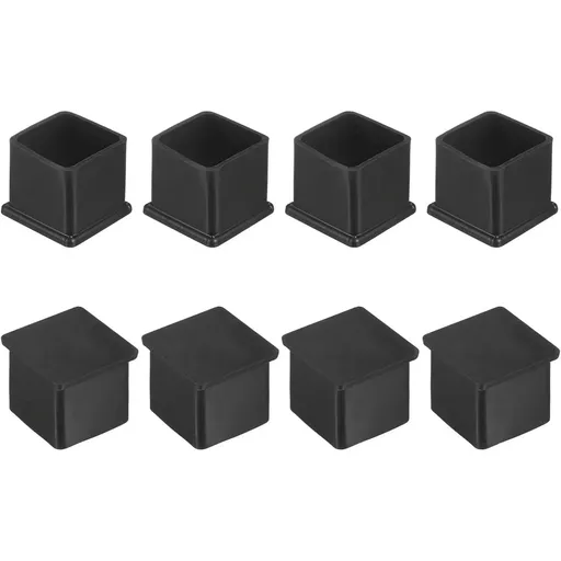 8 Pack Square Chair Leg Caps, PVC Non Slip Floor Protectors for Chairs Tables and Beds, 1.25 Inch 32mm, Black, Durable Plastic Construction