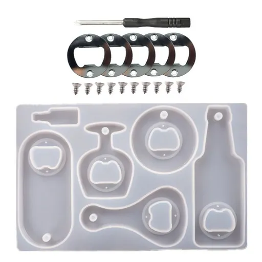 Bottle Opener Resin Mold,Beer Opener Silicone Molds with Stainless Steel Resin Accessories for DIY Keychain Beer Spanner