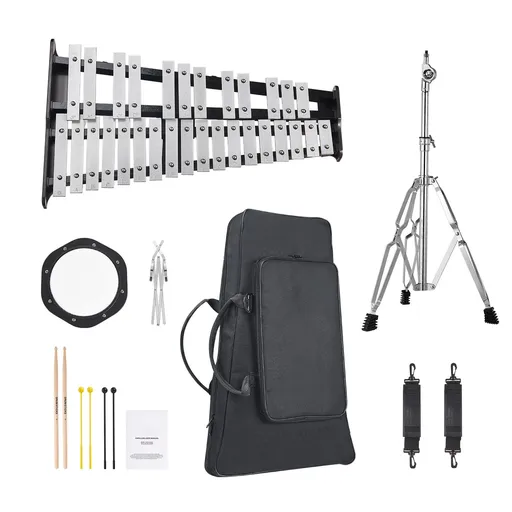 30 Note Glockenspiel Xylophone Professional Percussion Instrument Set with Adjustable Stand Carrying Bag and Practice Pad