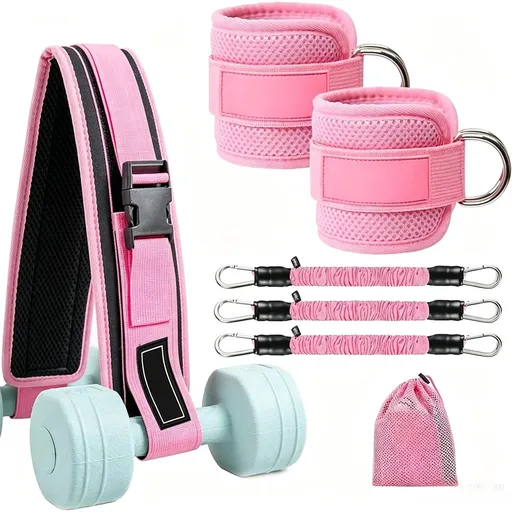 Hip Thrust Belt Set Adjustable Anti-Slip Fitness Belt with Ankle Straps and Resistance Bands for Strength Training Home Gym Pink
