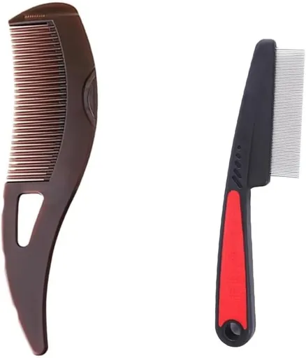 Professional Hair Comb Set Dual Comb 2 Piece Red and Stainless Steel