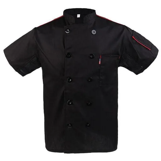 Black Unisex Mesh Sleeve Chef Coat Jacket Restaurant Hotel Cook Short Uniform - 2XL