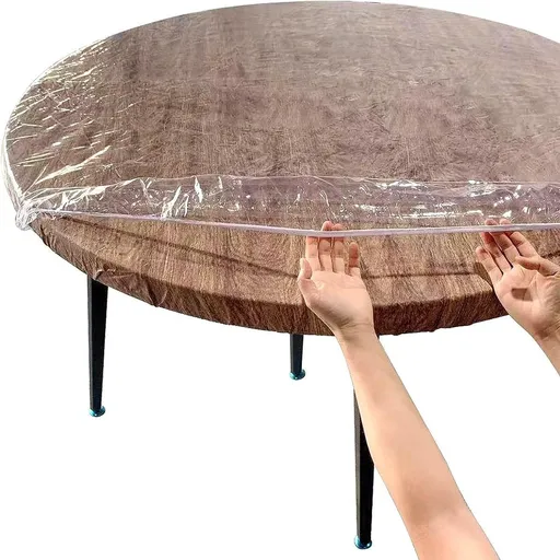 Clear Round Fitted Vinyl Tablecloth for Diameter Tables - Heavy Duty Elasticized Table Cover Elastic Edged Plastic Table Cloth Protector（76*243CM）