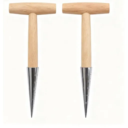 Planter Tool for Planting Seeds & Bulbs - High Carbon Steel & Comfortable Wood Carved Handle - for Consistent Planting Flowers Tulips, Daffodils, Dahlias