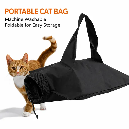 Portable Cat Carrier Bag for Travel, Vet Visits, Nail Trimming, Medication, Grooming & Injection Restraint – Oxford Fabric, Breathable Mesh, Foldable & Machine Washable, Fits Cats Up to 10 lbs, Multiple Colors (Black)