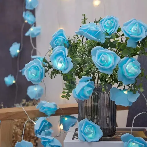 1 Piece Blue Rose LED Fairy Lights for Bedrooms, Weddings and Party Decor, Decorative Flower String Lighting for Indoor Ambience