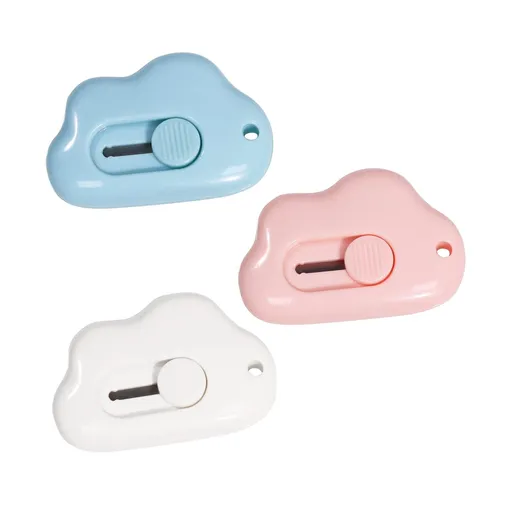 3PCS Mini Cloud Shaped Utility Knife, Portable Retractable Box Cutter Letter Opener with Key Chain Hole, Safety Package Box Opener