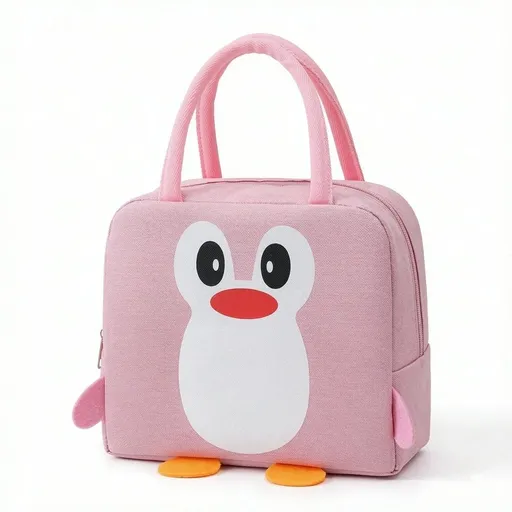 Kawaii Lunch Bag Cute Cartoon Penguin Lunch Box Women's Reusable Warm Bent Lunch Handbag (Pink,One Size)