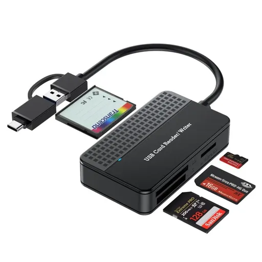 4-in-1 Card Reader USB 3.0 & USB-C High Speed 5120 Mbps, Compatible with Mac iPad PC Smartphone, Micro SD SD CF MS Stick