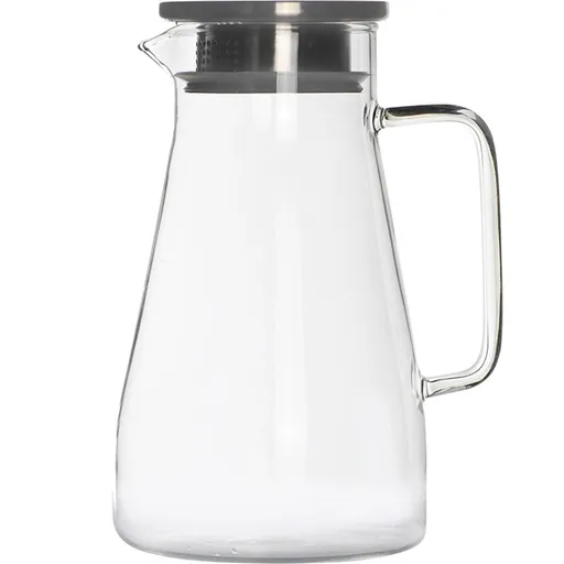 Glass Beverage Pitcher with Stainless Steel Lid & Handle, Water Carafe for Homemade Juice & Iced Tea, Transparent, 1500 ml