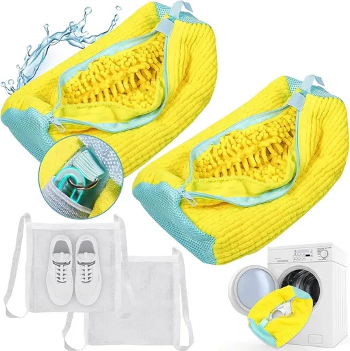 Laundry Bags 2 Pack Mesh Shoe Washing Bags with Hanging Hook Zipper Closure Yellow