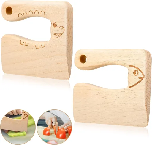 2 Pieces Wooden Kids Knife for Cooking, Kids Knife for Cooking and Cutting Veggies Fruits, Christmas Gift Cute