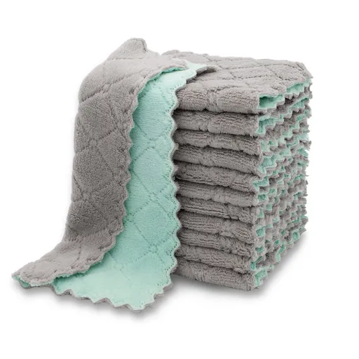 Microfiber Cleaning Cloth 10-Pack - Super Absorbent Multi-Purpose Towel for Kitchen Car Home - Lint Free Soft Cleaning Rag - 30x30cm Green+Gray