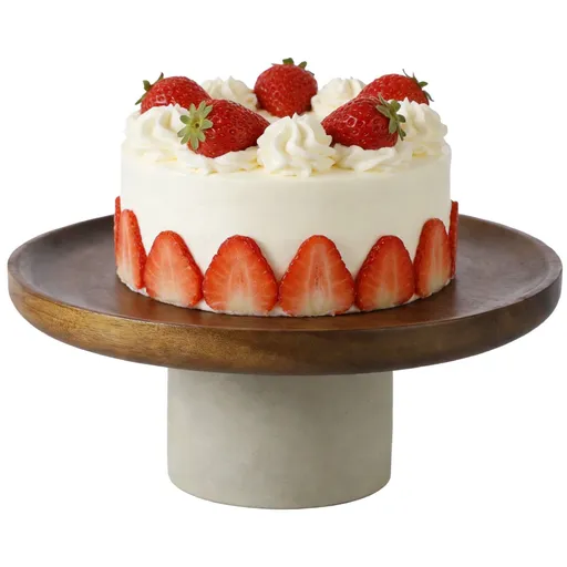 8.5" Acacia Wood Cake Stand, Rustic Natural Wooden Dessert Pedestal Tray, Elevated Cupcake Fruit Display Plate with Clay Base, Decorative Serving Stand for Parties