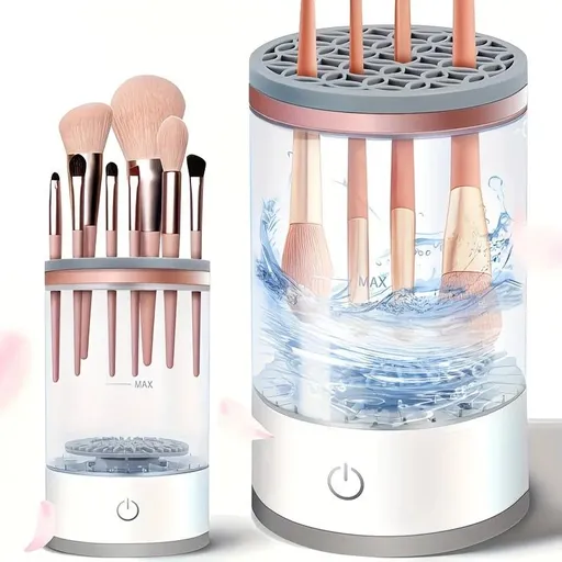 ✨ Dual-Effect Makeup Brush Cleaner | Vertical & Textured Slots | Auto-Rotating Gentle Care, Wash-Dry-Store in One, Deep Cleans Foundation & Eyeshadow Brushes!