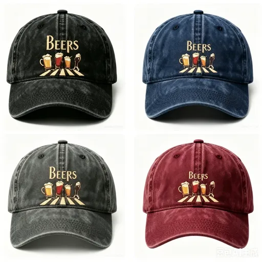 Washed Distressed Beer Print Baseball Cap - Vintage Cotton Adjustable Dad Hat for Men Women - Classic Curved Brim Sun Protection Outdoor Cap - Black + Navy + Gray + Wine Red (4-Pack)