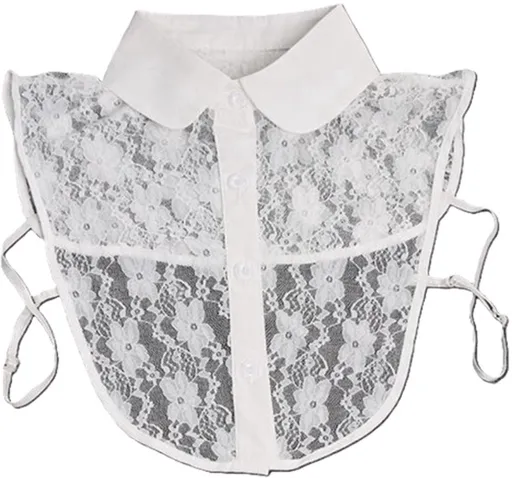 Detachable Collar with Round Collar | Transparent Lace | Blouse Collar | Faux Collar | White
