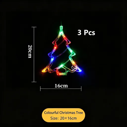 LED Suction Cup Christmas Decor Lights, Colourful Christmas Tree Window Curtain Lights 3 Pack, Battery Operated Festive Fairy Lights