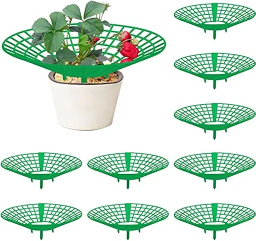 10 Pack Strawberry Plant Supports, Strawberry Plant Stand with 3 Sturdy Legs, Strawberry Growing Racks, Strawberry Growing Frame, Protecting Strawberry Plants from Mold, Rot and Dirt, Green
