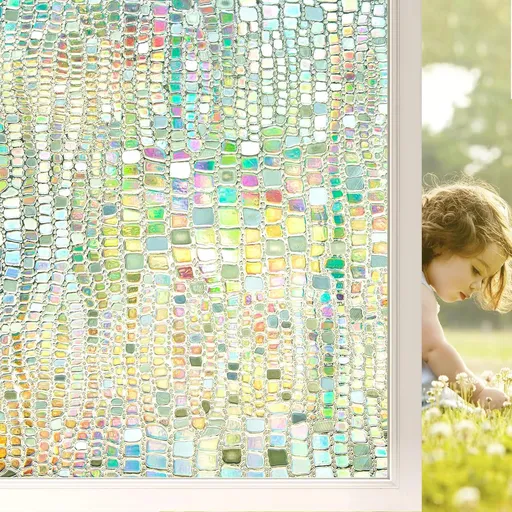 Stained Film 3D Rainbow Prism Sun Catchers Peel and Stick Decorative Window Decals Home Bathroom Door(Pure,11.8x393.7in)