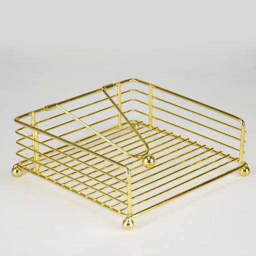 Napkin Holder Flat Dispenser with Weighted Arm Square Rustic Iron for Kitchen Dining Room Decor Gold