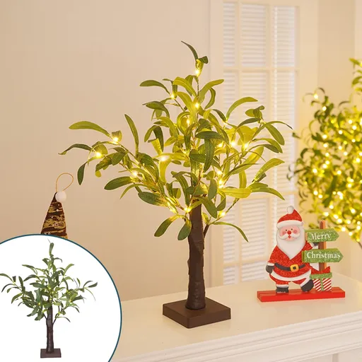 Green Leaf Birch Tree with LED Lights, Artificial Tree Lamp, DIY Birch Tree with LED Lights, Lighted up Tree Lamp Battery Powered, Light Spirit Tree for Table Home Wedding Bedroom Christmas As Show Green