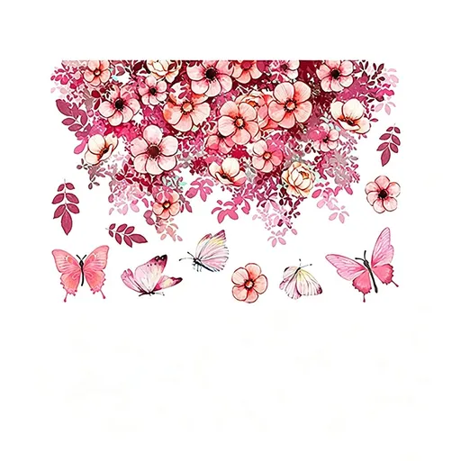 Pink Flower Butterfly Toilet Cover Sticker Decals,Flower Leaf Butterfly Waterproof Toilet Lid Tank Seat Decals Cistern