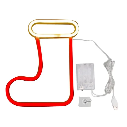 Christmas Neon Light LED Christmas Boot Neon Sign Light Battery Operated USB Charging Wall Decor Light for Party Decoration