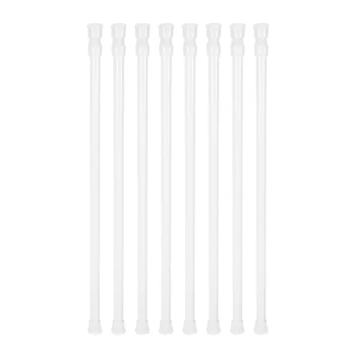 8 Small Tension Rods 15.7 inch to 28 Spring Extendable Curtain Shower Telescopic Rod for Kitchen Cabinet Cutlery, Closets and Cabinets, White