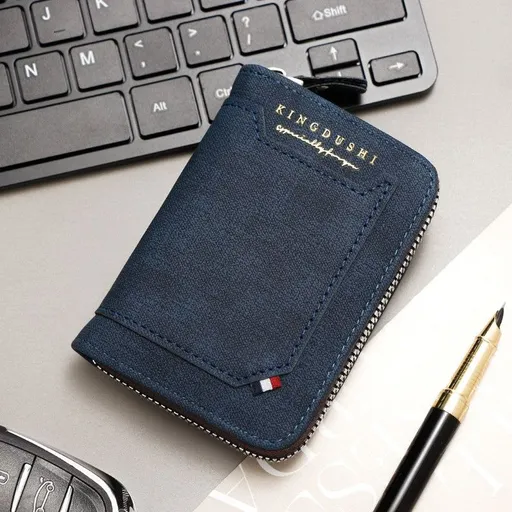 Matte PU Accordion Card Holder Wallet, Zip-Around Coin Purse with Extra Front Card Slot, Multi-Slot Credit Card Case for Men and Women (Blue)