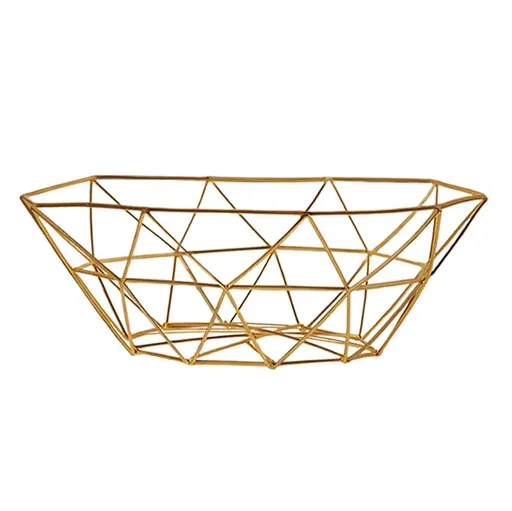 Geometric Metal Wire Fruit Bowl, Iron Arts Fruit Storage Baskets for Kitchen Counter (Gold, Normal).