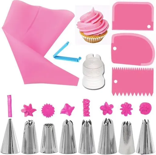 Pink tulle set 14 pieces with liquor bag, liquor tweezers, dough scraper