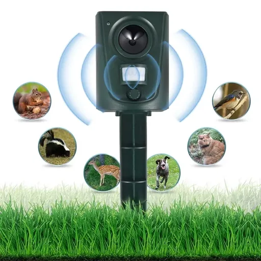 Ultrasonic Animal Deterrent Solar Powered Waterproof Outdoor Training Aid for Garden Yard Dark Green, Waterproof Design
