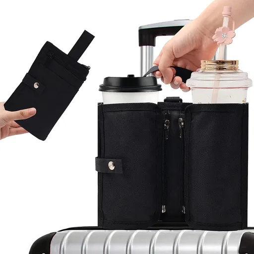 Luggage Cup Holder Travel Drink Bag Portable Foldable Suitcase Drink Caddy Black