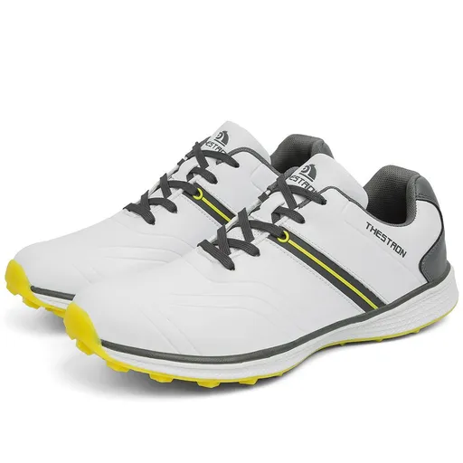 THESTRON Men's Waterproof Golf Shoes Microfiber Upper White US 6.5 （EUR 39）