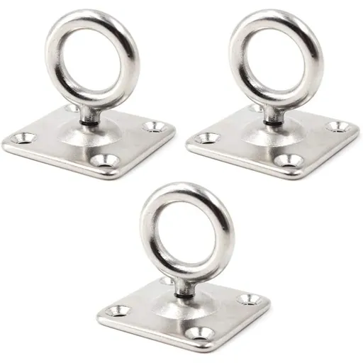 3pcs Stainless Steel Fixed Eye Plate Hooks for Ceiling and Wall Mounting Square Shaped Clip for Hammocks Heavy Duty Metal Suspension Hanger（6mm）