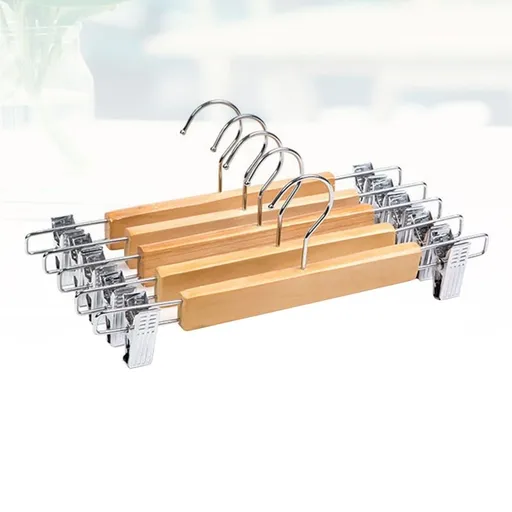 Wooden Hangers Hangers for Clothes Pack of 5 Adjustable Non Slip Clips Grip