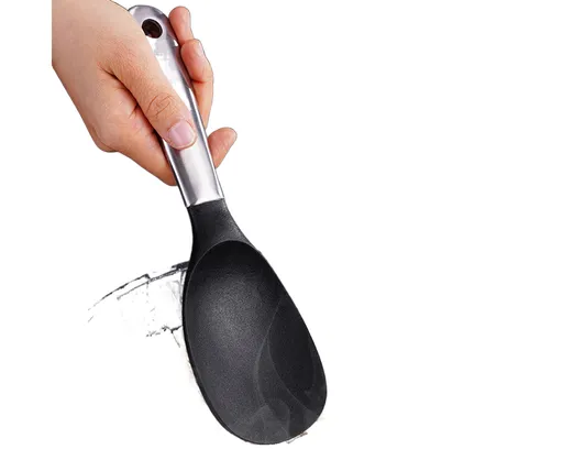 Scoop Thickened Anti-slip Stainless Steel Practical Rice Spoon for Kitchen-Black