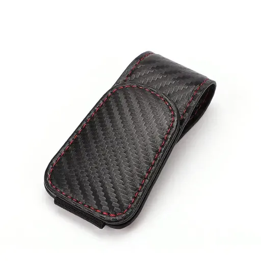 2 Pcs Black Carbon Fiber Pattern PU Leather Car Visor Sunglasses Holder - Multi-Functional Clip for Glasses, Cards & Tickets, 9.5x4.5cm