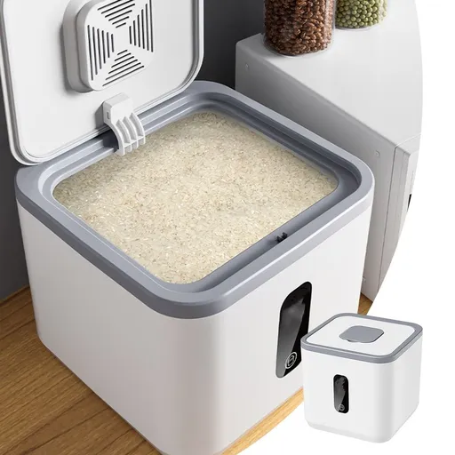 Airtight Rice Dispenser | Large Kitchen Grain Storage Container with Lid for Cereal, Flour, Beans, Pasta & Pet Food | Countertop Sealed Food Bucket for Dry Goods Organization