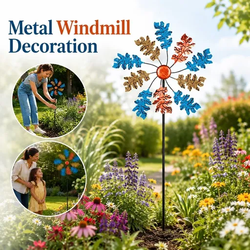 Metal Maple Leaf Wind Spinner Vintage European Garden Yard Decoration Iron Kinetic Sculpture Weather Resistant Hanging Ornament for Patio Balcony Outdoor Landscape