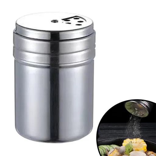 2 Pieces Stainless Steel Spice Shaker Set with Rotating Lids, Refillable Seasoning Pots for Salt, Pepper, 8 x 5.8 cm, Silver
