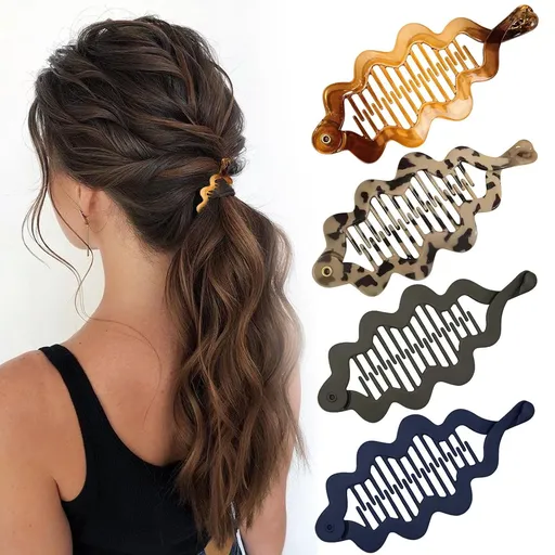 4 Pack Banana Hair Clips for Women, Gentle-Hold Acrylic Claw Clips for Fine Hair, Daily Wear, Parties and Updos, Assorted Colours