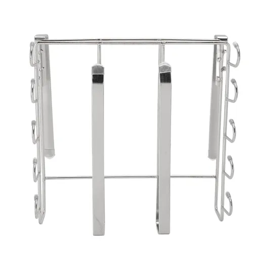 Under Cabinet Hanging Shelf Stainless Steel Under Shelf Storage Rack with Multiple Hooks for Cutting Boards Cups Paper Towels Kitchen Utensils Silver