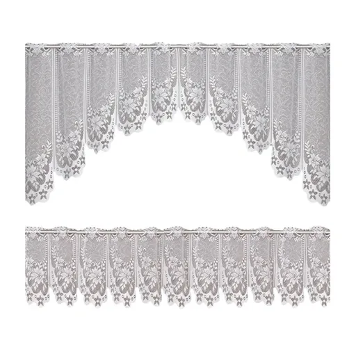 White Lace Window Curtain Short Tier Panel for Kitchen Bathroom