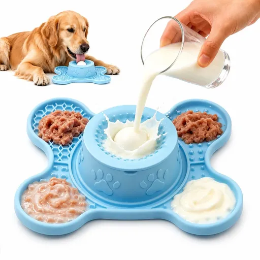 Keep your furry friend happily occupied with this 3-in-1 bone-shaped lick mat and slow feeder, featuring a textured rolling treat ball and multiple sensory zones, perfect for spreading wet food, yogurt, or kibble to soothe anxiety, curb boredom, and